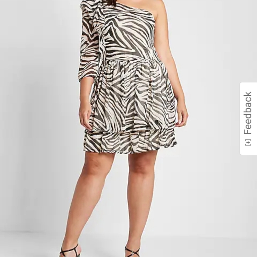 Rachel Zoe Zebra Print One Shoulder Ruffle Mini Dress